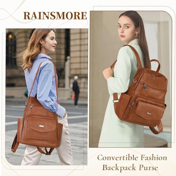 Convertible Women’s Backpack Purse PU Leather Waterproof Multi-Compartment Styli main image 9